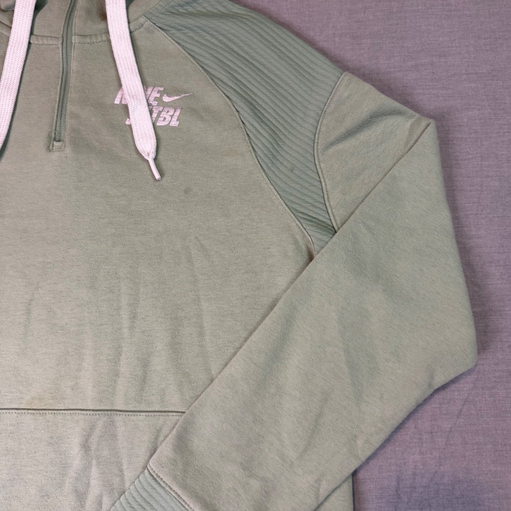 Nike Softball Hoodie Women's Medium Green Dri-FIT 1/4 Zip Pullover Cropped Front - Picture 7 of 13